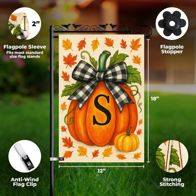 KarvePro Fall Garden Flags 12x18 Double Sided – Pumpkin Monogram Garden Flag S – Fall Yard Flags for Outside Burlap, Weatherproof & Fade Resistant, Farmhouse Outdoor Décor - Image 3